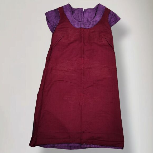 Vintage 60s Embroidered Sharkskin Shift Dress Size L Cap Sleeve Purple Mexican - Picture 16 of 16